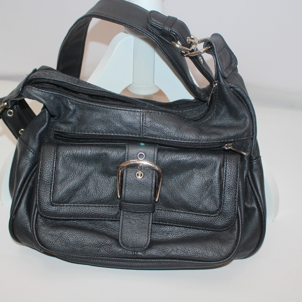 Beautiful Pebbled Black Leather Mid Size Satchel - Picture 7 of 7